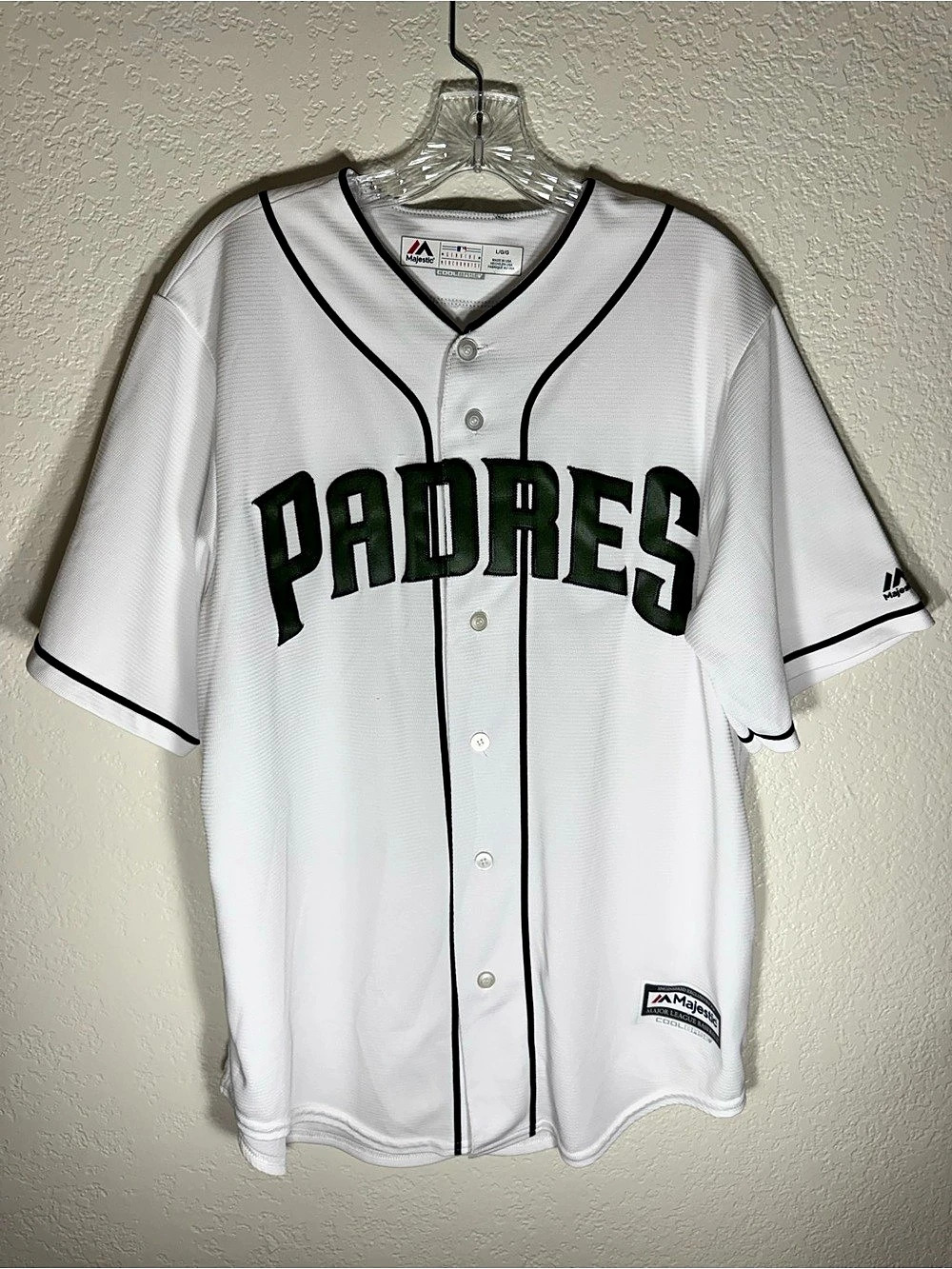 San Diego Padres Majestic Cool Base MLB Home Jersey White Navy Size Large EUC